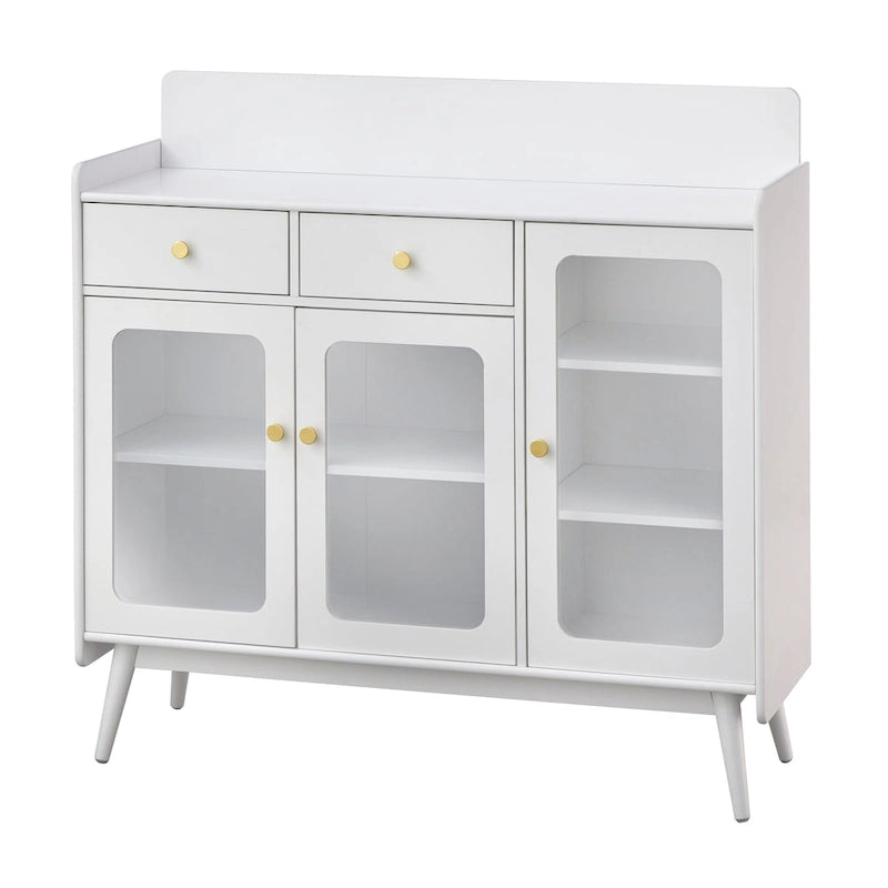 Enfilade de style Mid-Century avec portes en verre trempé, 119 cm L
