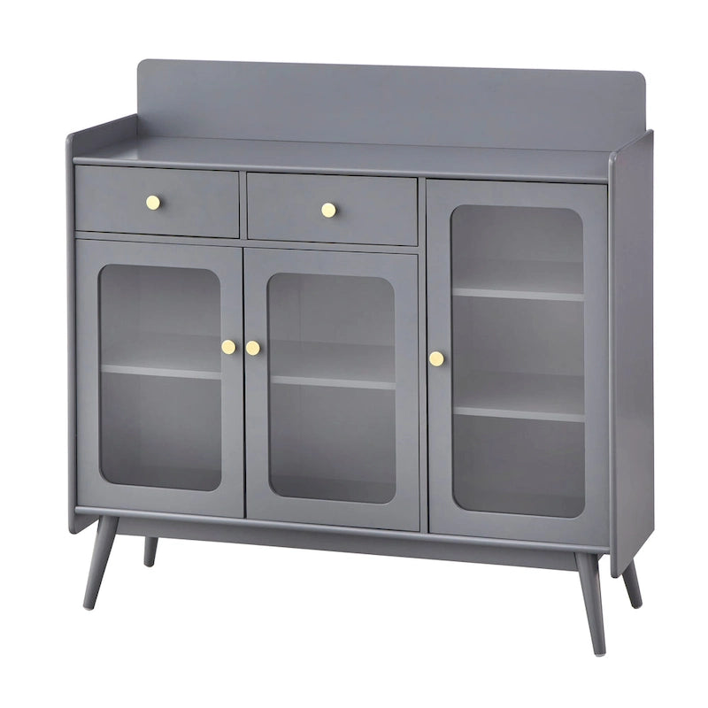 Enfilade de style Mid-Century avec portes en verre trempé, 119 cm L