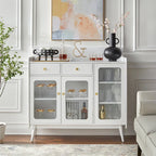 Enfilade de style Mid-Century avec portes en verre trempé, 119 cm L