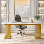 70.9 Modern Office Desk, White Executive Desk with Gold Metal Frame