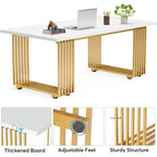 70,9 Table de bureau moderne, bureau de direction blanc avec cadre en métal doré