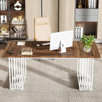70,9 Table de bureau moderne, bureau de direction blanc avec cadre en métal doré