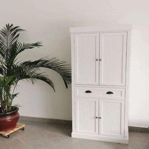 Single Drawer Double Door Wardrobe Storage Cabinet White