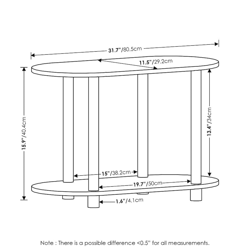 Table d'appoint ovale moderne avec étagère inférieure, montage sans outils