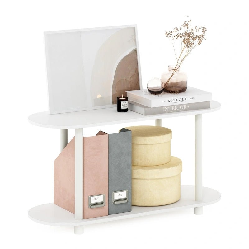 Table d'appoint ovale moderne avec étagère inférieure, montage sans outils