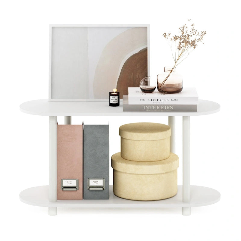 Table d'appoint ovale moderne avec étagère inférieure, montage sans outils