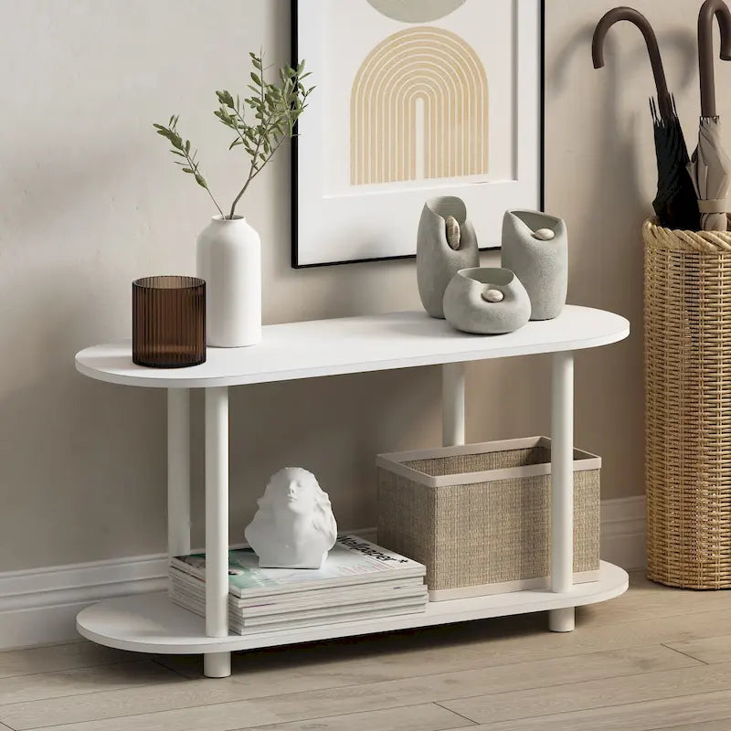 Table d'appoint ovale moderne avec étagère inférieure, montage sans outils