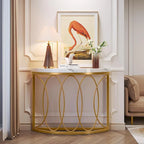 Console Demi-Lune Dorée, Table d'Entrée Moderne en Faux Marbre de 109 cm