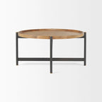 Table basse ronde Marquisa en bois massif brun moyen avec cadre en fer noir 34 - 34L x 34W x 16.5H