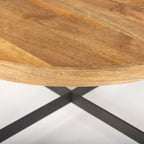 Table basse ronde Marquisa en bois massif brun moyen avec cadre en fer noir 34 - 34L x 34W x 16.5H