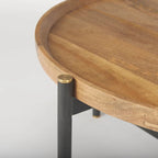 Table basse ronde Marquisa en bois massif brun moyen avec cadre en fer noir 34 - 34L x 34W x 16.5H