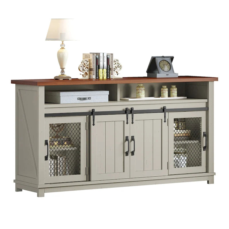 Buffet de ferme industriel avec portes coulissantes et étagère réglable