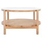 Table basse SAFAVIEH Couture Falak à 2 niveaux en rotin et verre – 35 po larg. x 35 po prof. x 18 po haut. – 35 larg. x 35 prof. x 18 haut.