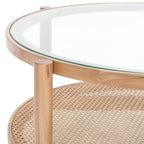 Table basse SAFAVIEH Couture Falak à 2 niveaux en rotin et verre – 35 po larg. x 35 po prof. x 18 po haut. – 35 larg. x 35 prof. x 18 haut.