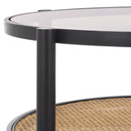 Table basse SAFAVIEH Couture Falak à 2 niveaux en rotin et verre – 35 po larg. x 35 po prof. x 18 po haut. – 35 larg. x 35 prof. x 18 haut.