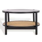Table basse SAFAVIEH Couture Falak à 2 niveaux en rotin et verre – 35 po larg. x 35 po prof. x 18 po haut. – 35 larg. x 35 prof. x 18 haut.