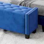 Banc Ottoman de Rangement en Velours capitonné pour Chambre à Coucher, Banc Bout de Lit avec Rivets, Repose-pieds capitonné