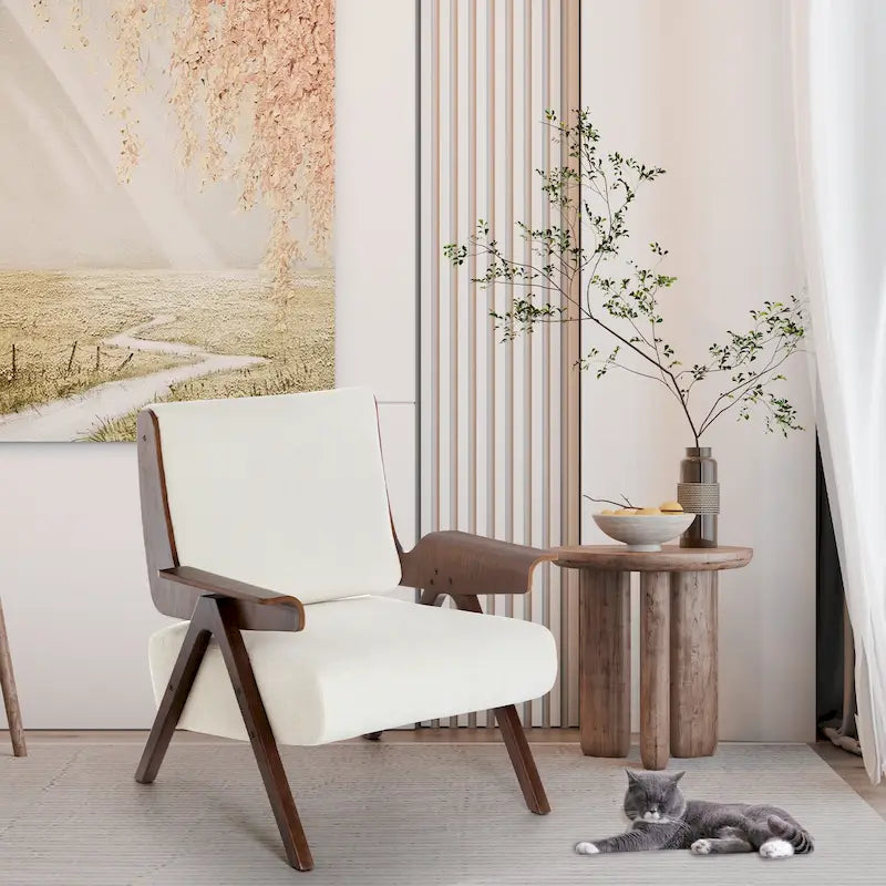 Fauteuil d'appoint pour salon, fauteuil en tissu de style Mid-Century avec pieds en chêne, fauteuil d'appoint confortable rembourré pour balcon