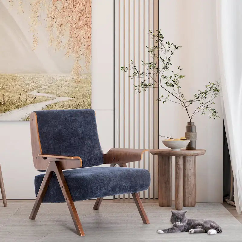 Fauteuil d'appoint pour salon, fauteuil en tissu de style Mid-Century avec pieds en chêne, fauteuil d'appoint confortable rembourré pour balcon