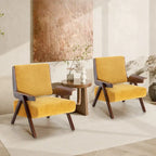 Fauteuil d'appoint pour salon, fauteuil en tissu de style Mid-Century avec pieds en chêne, fauteuil d'appoint confortable rembourré pour balcon