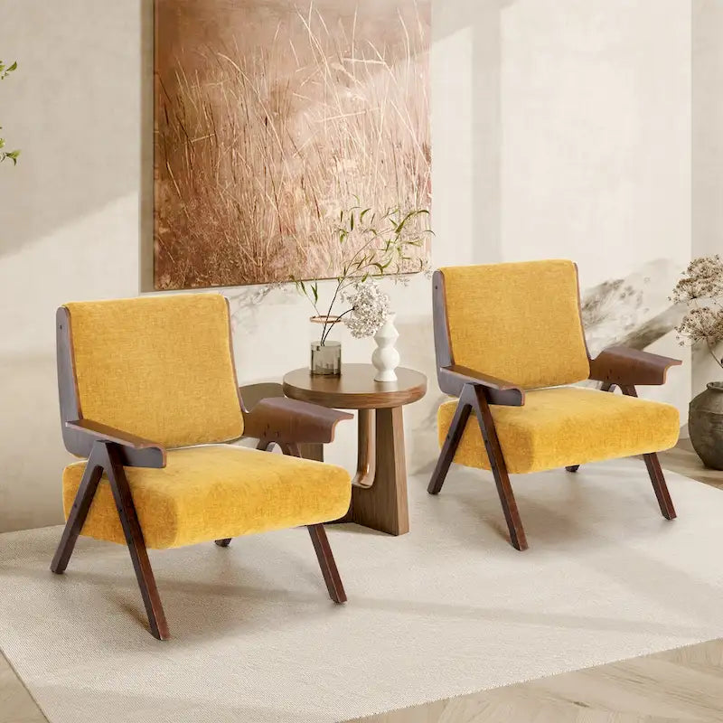 Fauteuil d'appoint pour salon, fauteuil en tissu de style Mid-Century avec pieds en chêne, fauteuil d'appoint confortable rembourré pour balcon