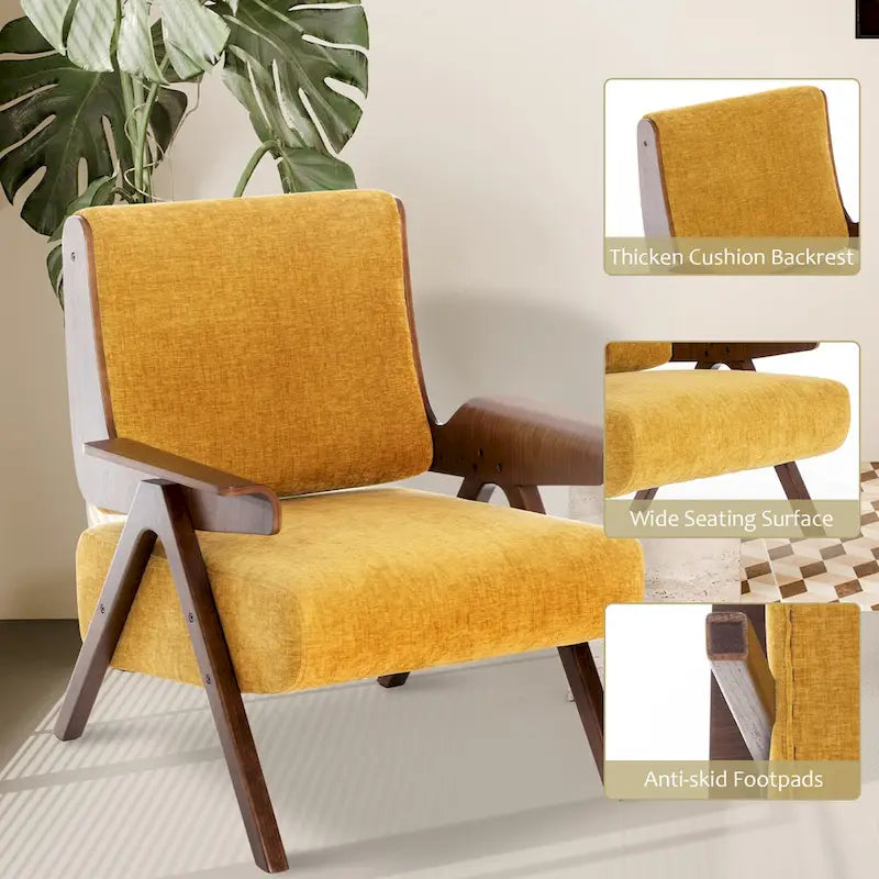 Fauteuil d'appoint pour salon, fauteuil en tissu de style Mid-Century avec pieds en chêne, fauteuil d'appoint confortable rembourré pour balcon
