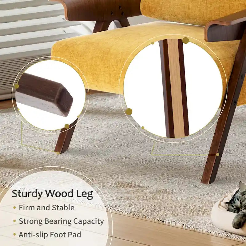 Fauteuil d'appoint pour salon, fauteuil en tissu de style Mid-Century avec pieds en chêne, fauteuil d'appoint confortable rembourré pour balcon
