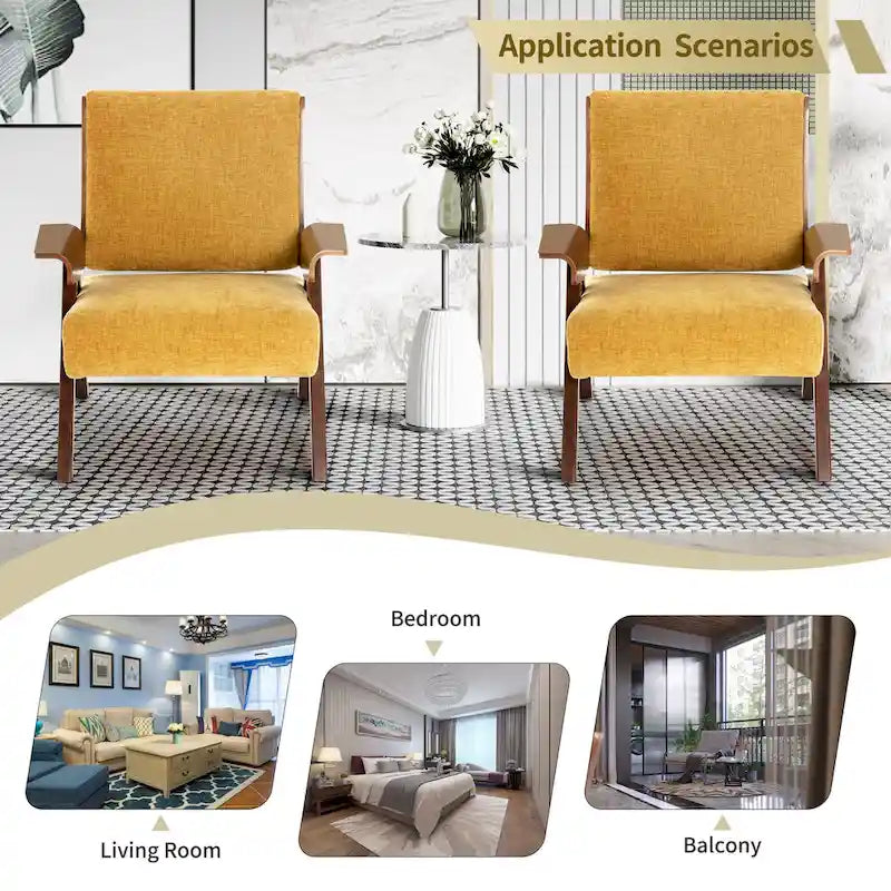 Fauteuil d'appoint pour salon, fauteuil en tissu de style Mid-Century avec pieds en chêne, fauteuil d'appoint confortable rembourré pour balcon