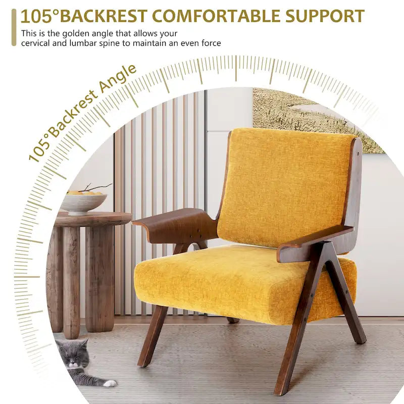 Fauteuil d'appoint pour salon, fauteuil en tissu de style Mid-Century avec pieds en chêne, fauteuil d'appoint confortable rembourré pour balcon
