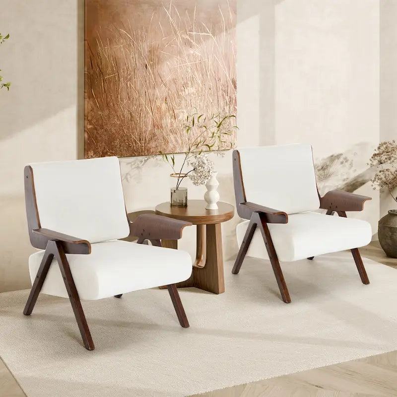 Fauteuil d'appoint pour salon, fauteuil en tissu de style Mid-Century avec pieds en chêne, fauteuil d'appoint confortable rembourré pour balcon