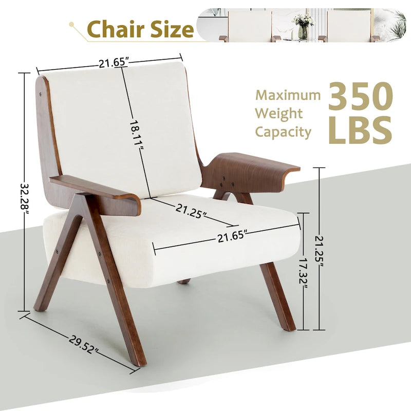 Fauteuil d'appoint pour salon, fauteuil en tissu de style Mid-Century avec pieds en chêne, fauteuil d'appoint confortable rembourré pour balcon
