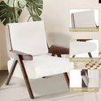 Fauteuil d'appoint pour salon, fauteuil en tissu de style Mid-Century avec pieds en chêne, fauteuil d'appoint confortable rembourré pour balcon