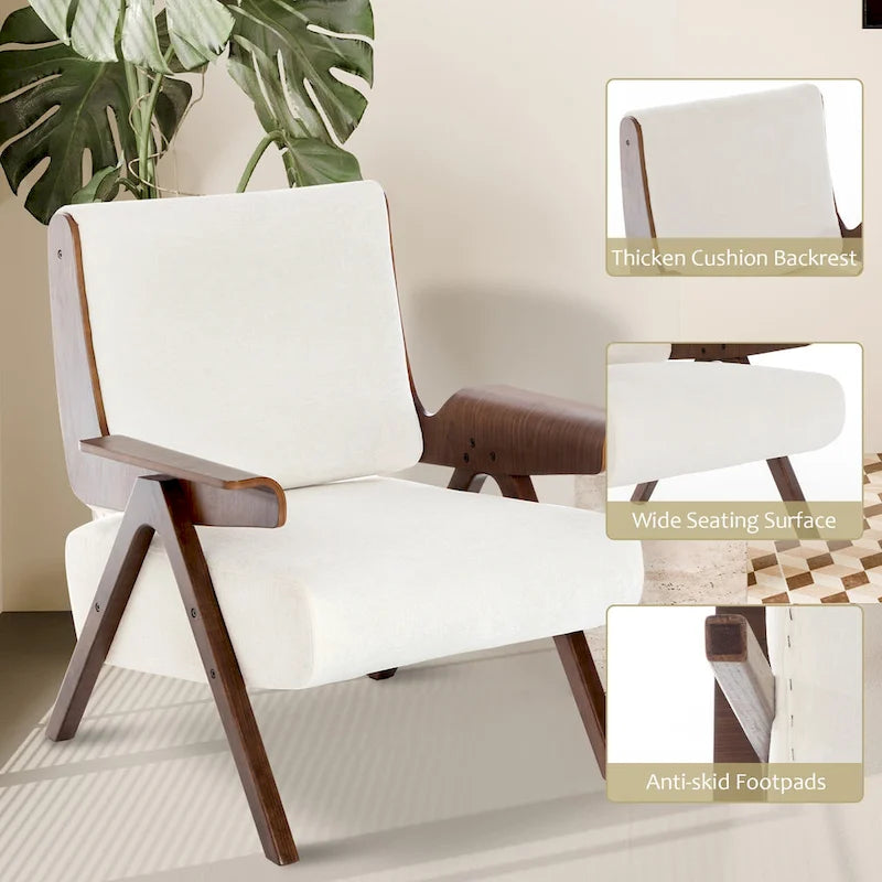 Fauteuil d'appoint pour salon, fauteuil en tissu de style Mid-Century avec pieds en chêne, fauteuil d'appoint confortable rembourré pour balcon