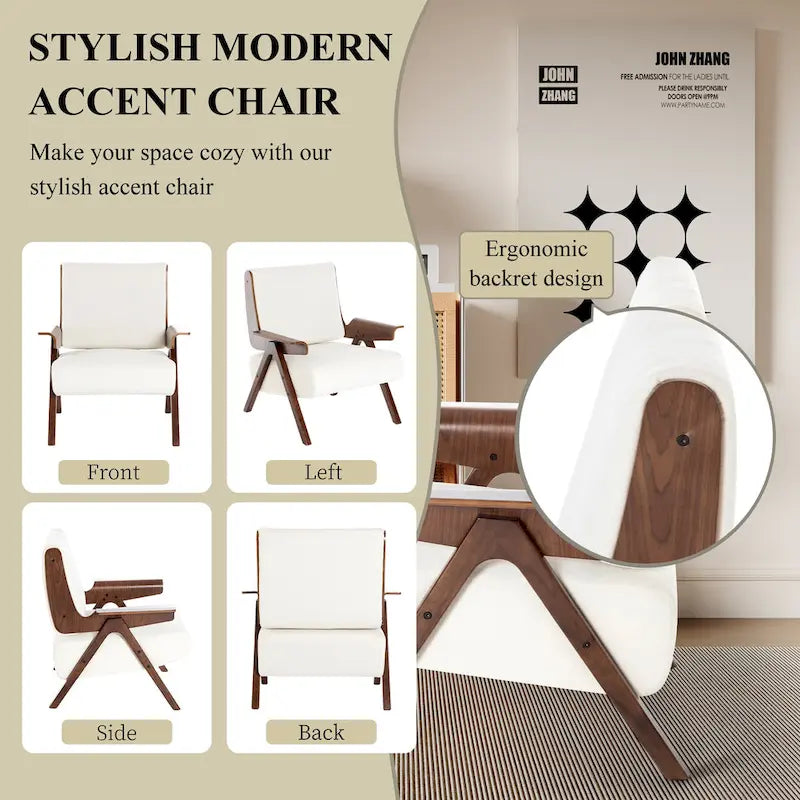 Fauteuil d'appoint pour salon, fauteuil en tissu de style Mid-Century avec pieds en chêne, fauteuil d'appoint confortable rembourré pour balcon