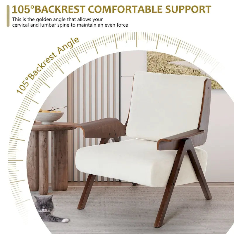 Fauteuil d'appoint pour salon, fauteuil en tissu de style Mid-Century avec pieds en chêne, fauteuil d'appoint confortable rembourré pour balcon