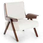 Fauteuil d'appoint pour salon, fauteuil en tissu de style Mid-Century avec pieds en chêne, fauteuil d'appoint confortable rembourré pour balcon