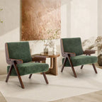 Fauteuil d'appoint pour salon, fauteuil en tissu de style Mid-Century avec pieds en chêne, fauteuil d'appoint confortable rembourré pour balcon