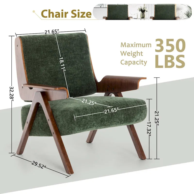 Fauteuil d'appoint pour salon, fauteuil en tissu de style Mid-Century avec pieds en chêne, fauteuil d'appoint confortable rembourré pour balcon