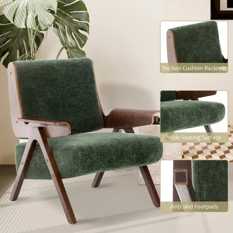 Fauteuil d'appoint pour salon, fauteuil en tissu de style Mid-Century avec pieds en chêne, fauteuil d'appoint confortable rembourré pour balcon