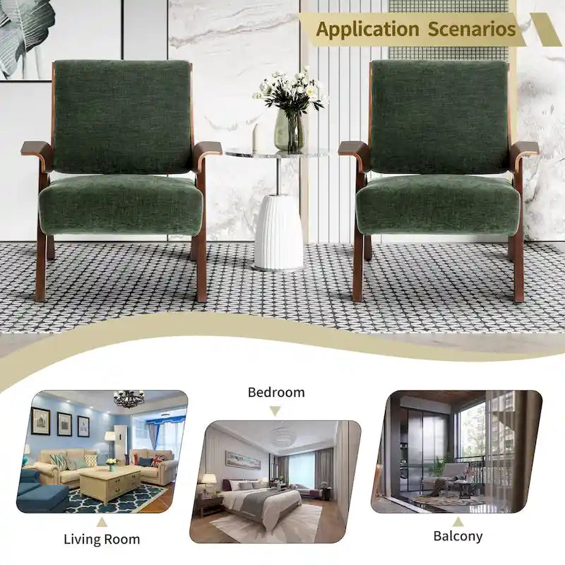 Fauteuil d'appoint pour salon, fauteuil en tissu de style Mid-Century avec pieds en chêne, fauteuil d'appoint confortable rembourré pour balcon