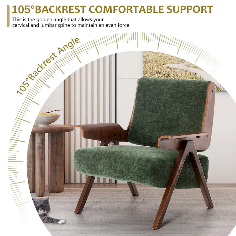 Fauteuil d'appoint pour salon, fauteuil en tissu de style Mid-Century avec pieds en chêne, fauteuil d'appoint confortable rembourré pour balcon