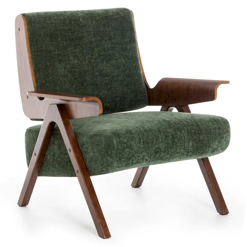 Fauteuil d'appoint pour salon, fauteuil en tissu de style Mid-Century avec pieds en chêne, fauteuil d'appoint confortable rembourré pour balcon