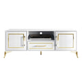 Meuble TV console contemporain blanc avec accents dorés