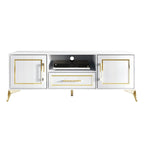 Meuble TV console contemporain blanc avec accents dorés