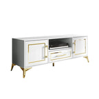 Meuble TV console contemporain blanc avec accents dorés