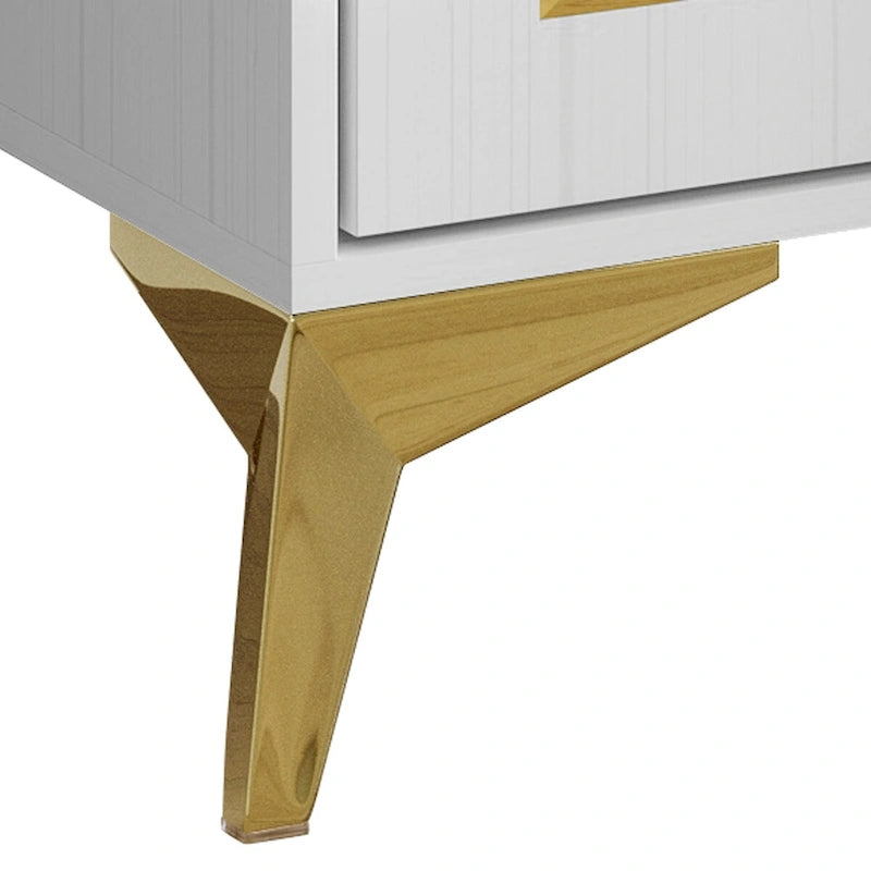 Meuble TV console contemporain blanc avec accents dorés