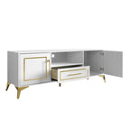 Meuble TV console contemporain blanc avec accents dorés