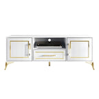 Meuble TV console contemporain blanc avec accents dorés