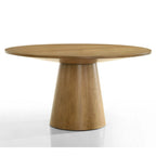 Table à manger ronde de 59 pouces avec pied central, finition marron