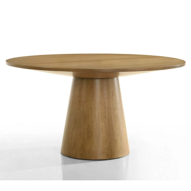 Table à manger ronde de 59 pouces avec pied central, finition marron
